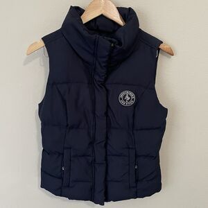 Abercrombie & Fitch Down Puffer Vest Womens S Blue Embroidered Patch Zip Up